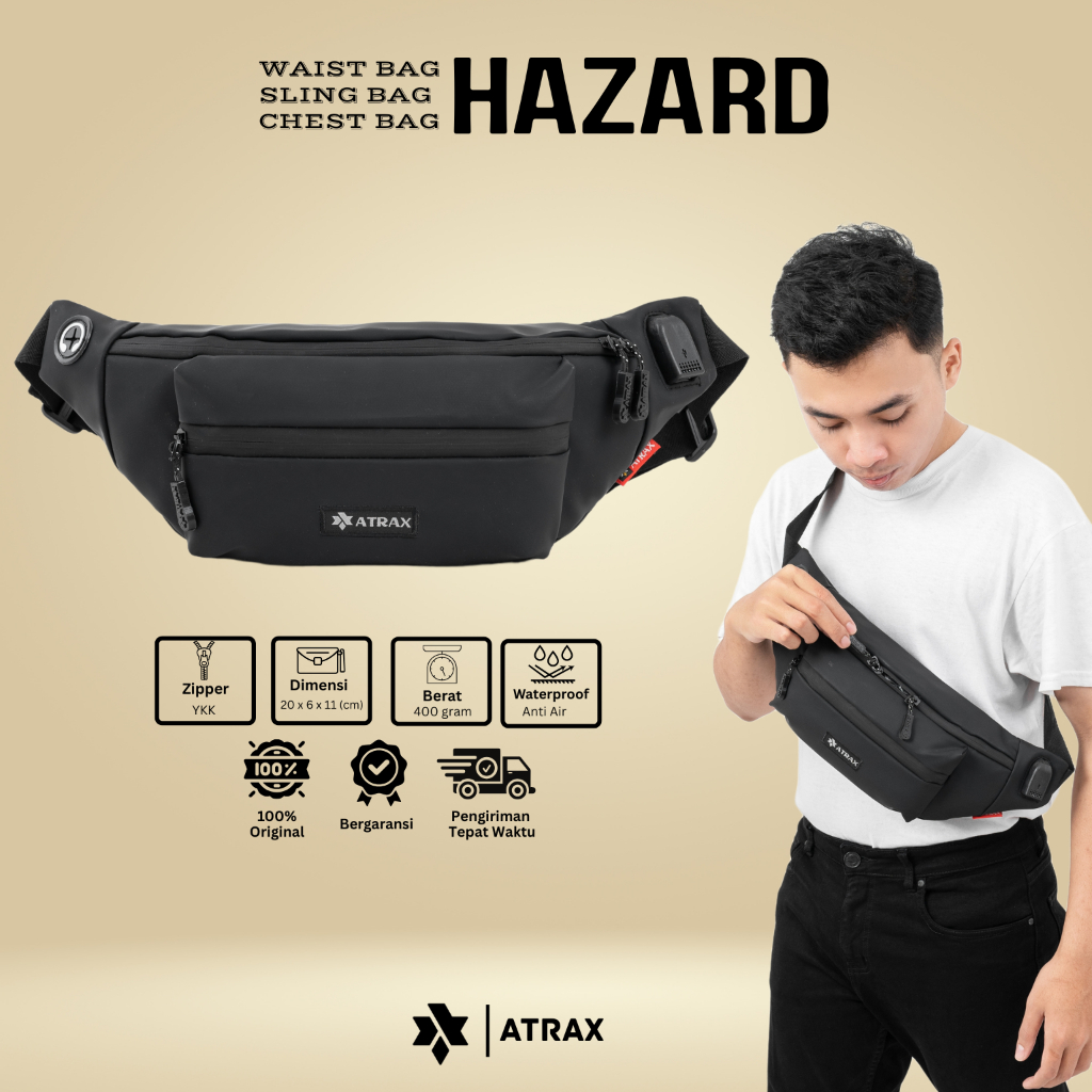 ATRAX Tas Selempang Waterproof Waist Bag Anti Air Hazard Sling Bag Distro  Anti Air Tas Pinggang Selempang Pria