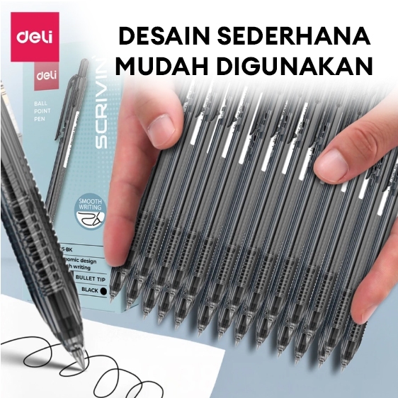 Deli Ballpoint Pen / Pulpen Bolpoin dengan Clip 0.5 mm Pena Retractable Penulisan Halus EQ105 1pcs (5)