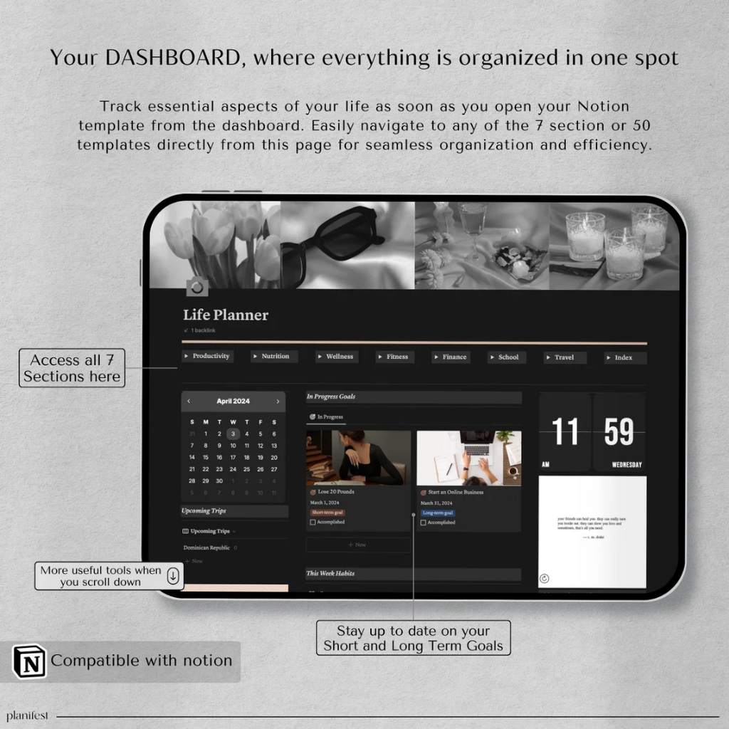 Jual Notion Template All in One Dark Mode Life Planner Dashboard - ADHD ...