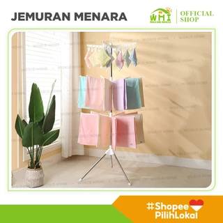 World Home Jemuran Gantungan Baju 3 Susun Jemuran Kaos Kaki Jemuran Portable Menara Lipat Stainless