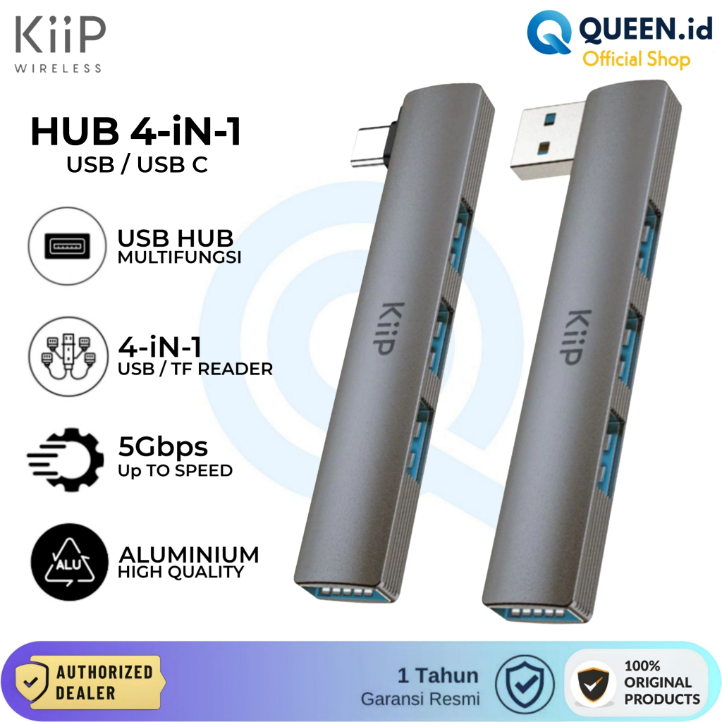 KIIP USB HUB 4 Port USB 3.0 Slim Built iN Transfer Data Card Reader TYPE C Speed 5Gbps