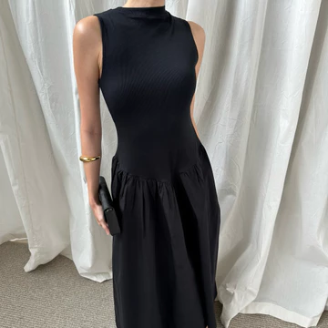 THALIA DRESS ROOHA Basic Drop Waist Ribbed Cotton Maxi Dress Wanita
