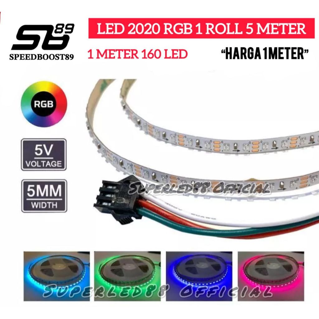 Jual Led WS2812B RGB 2020 Matrix List Top View 160Smd/M Led PCB 5mm 5 ...