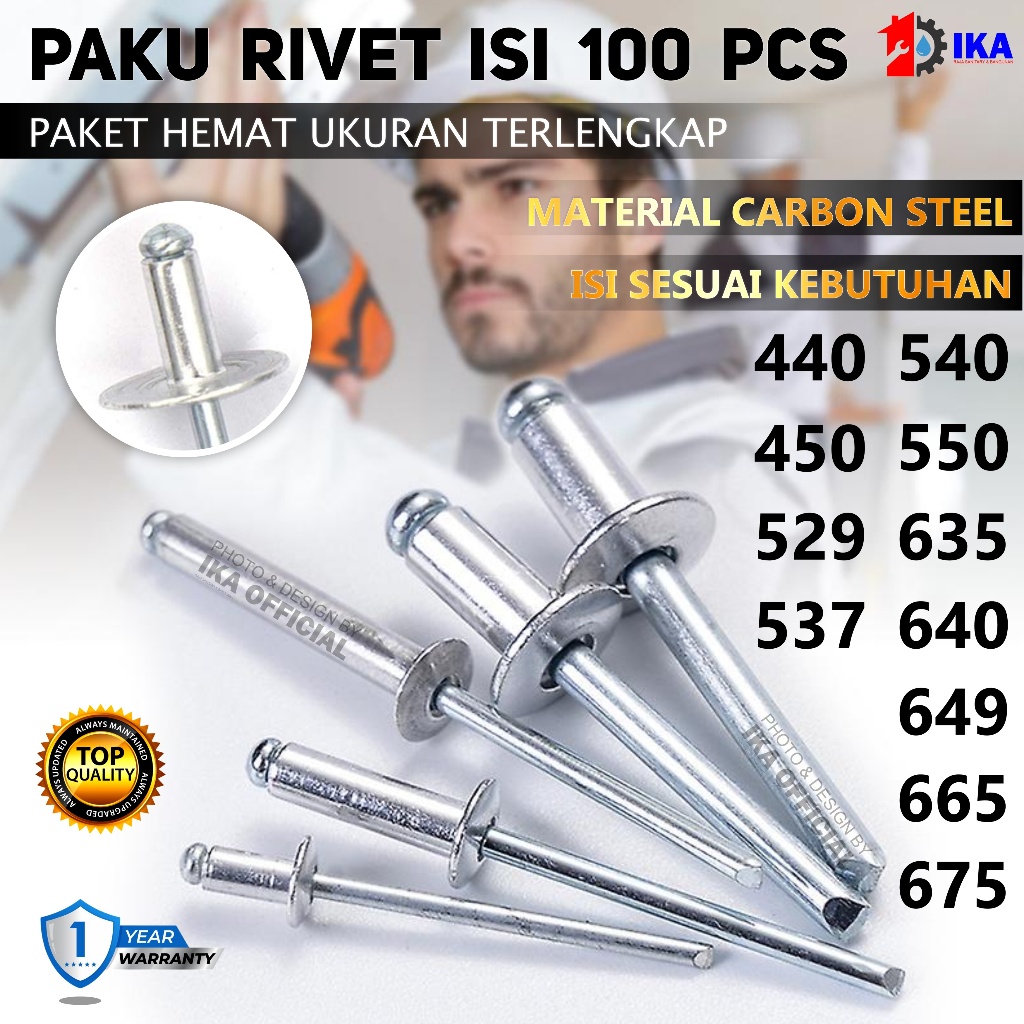 Jual [Isi 100 pcs] Paku Rivet/Rivet Rivetti 423 429 435 440 450 529 537 ...
