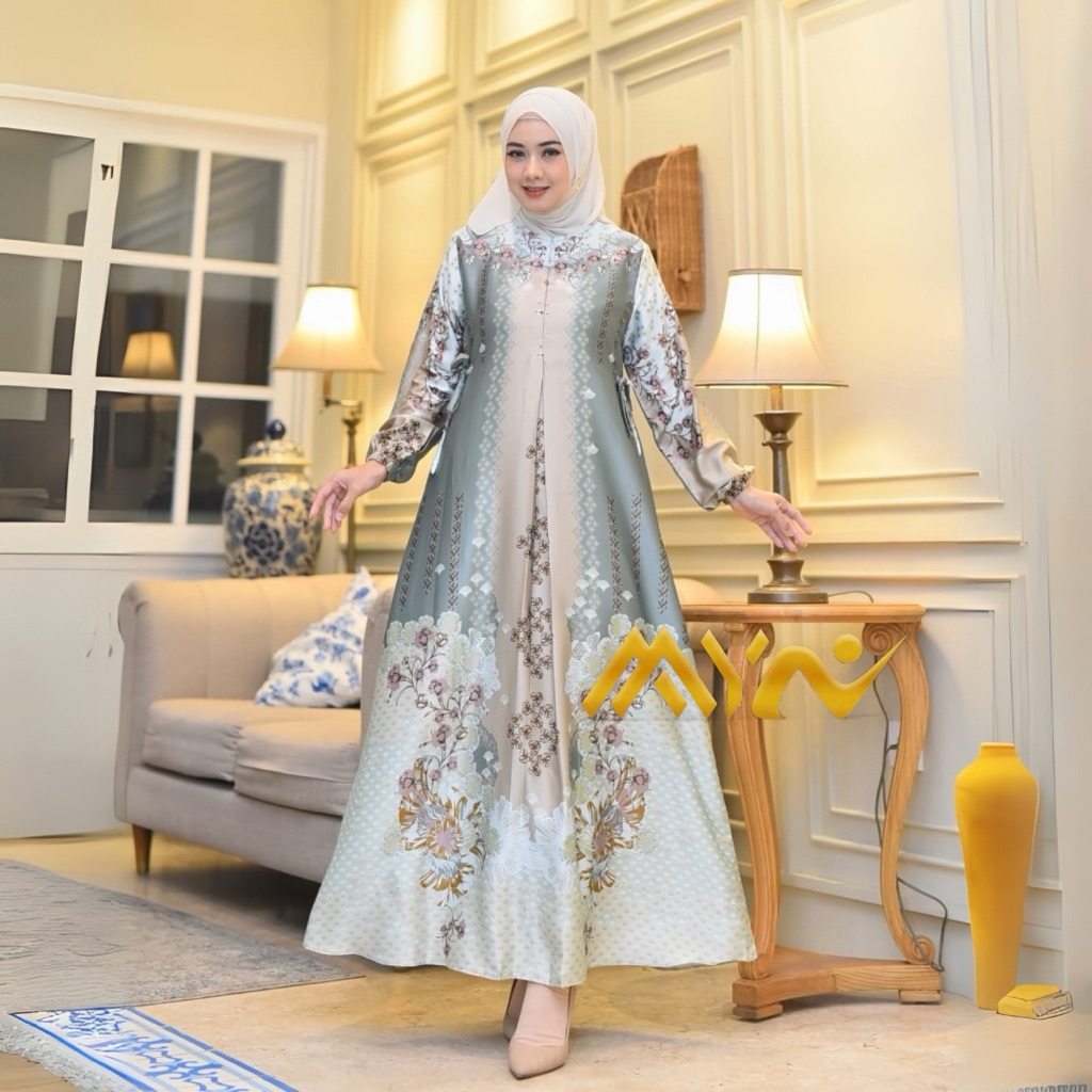 Gamis Silk Premium Motif Terbaru Bunsui dress kondangan Gradasi A Gamis Cantik Motif Bunga Terbaru Quality A Seragaman M L XL 4L 6L Family Set Couple