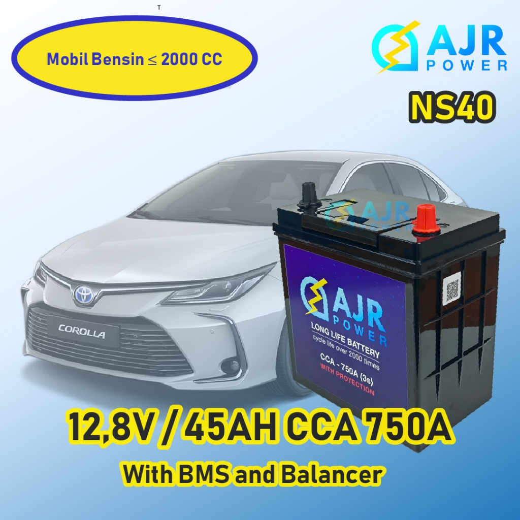 ACCU AKI Lithium LiFePo4 MOBIL AVANZA JAZZ EXPANDER AJR POWER 12V 12,8V 45AH BMS dan BALANCER CCA 750A