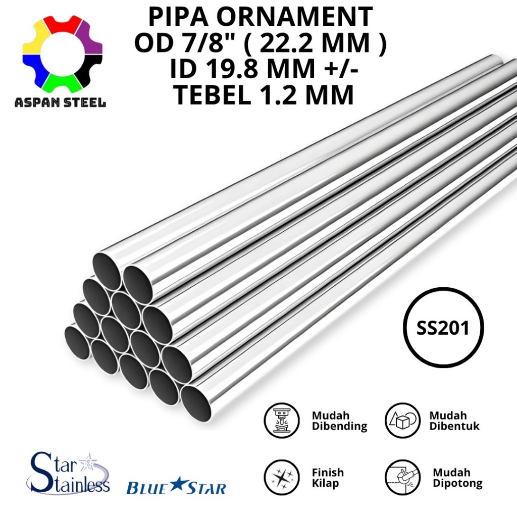 Jual Pipa 7/8 inch (22.2 MM) stainless steel tebel 1.2 mm 201 | Shopee ...
