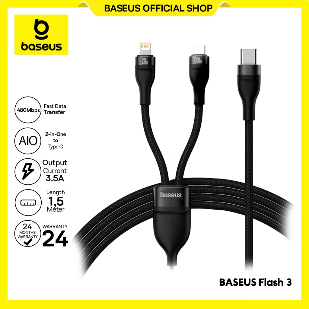 Jual Baseus Flash Kabel Data 3 Series 2 in 1 Fast Charging Data Cable ...