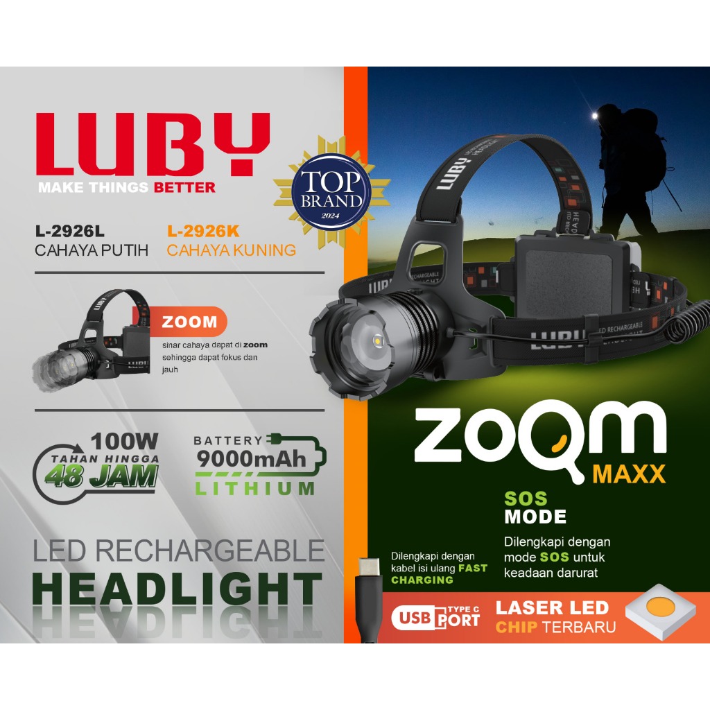 Jual SENTER KEPALA LUBY ZOOM L-2926 100W | Shopee Indonesia