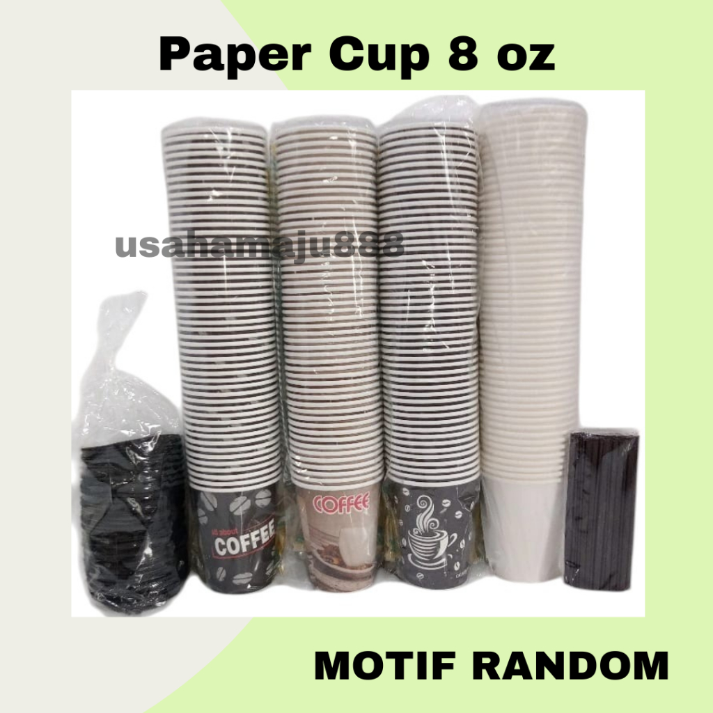 Jual (50set) Paper Cup 8 oz + Tutup + Sedotan / Gelas Kertas / Gelas ...