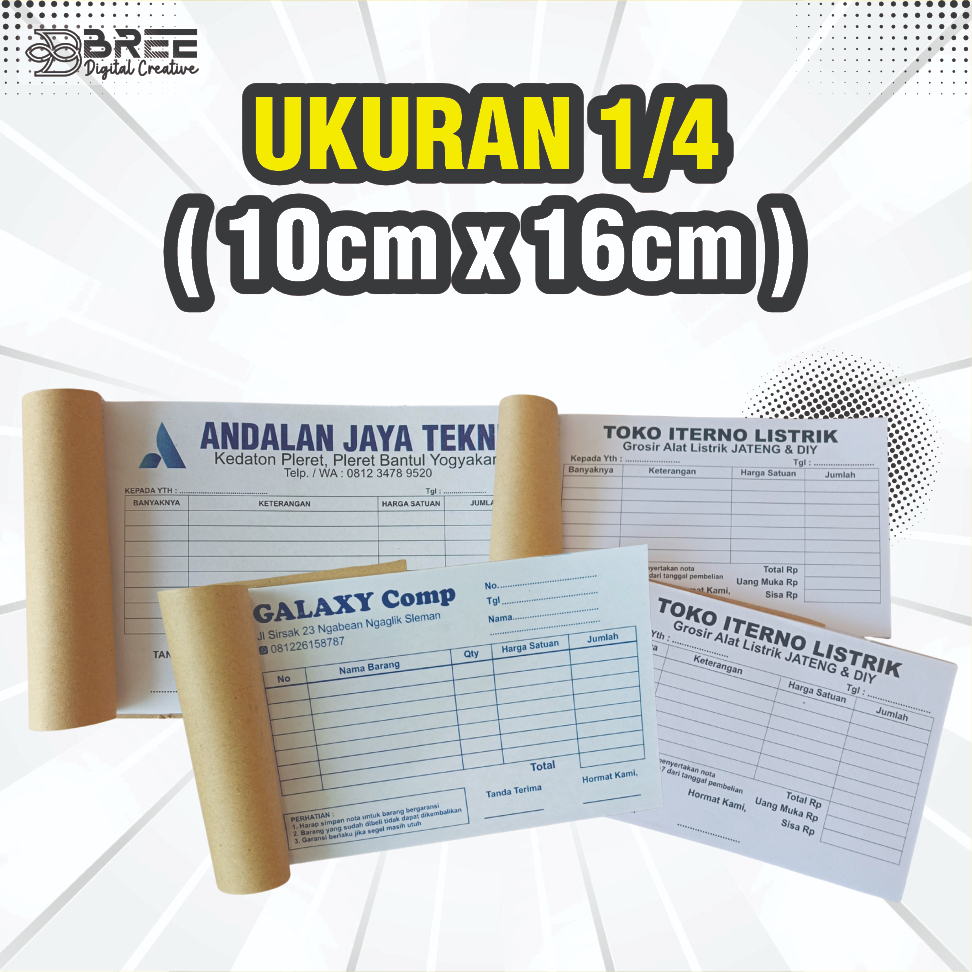 Jual Nota Satuan Ukuran 1/4 | Free Desain | Full Color | Tanpa PO ...
