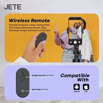Tripod JETE H15 Tongsis Bluetooth Selfie Stick HP With Remote Garansi Resmi 2 Tahun