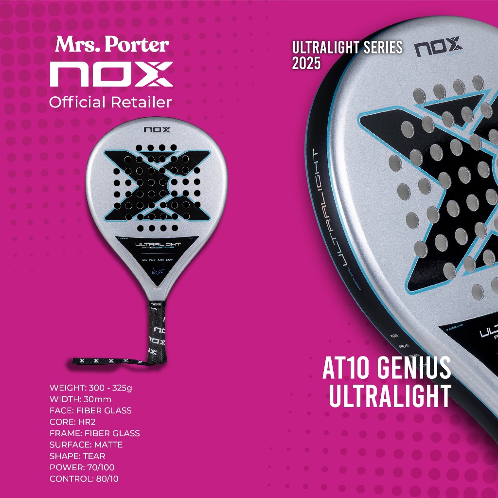 NOX AT10 Genius Ultralight Padel Racket By Agustin Tapia - Round Shape, Fiber Glass & Carbon, 300-325g