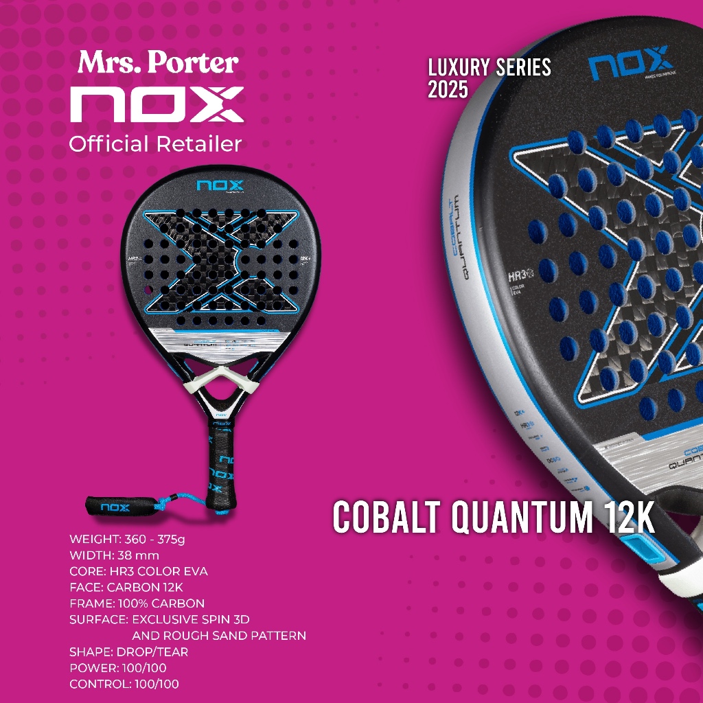 Nox Quantum 12k Cobalt 2025 – Raquette De Padel Hybride Forme Larme, Peinture Photochromique, Carbone 12K, EVA HR3, Pour Joueurs Intermédiaires Et Avancés