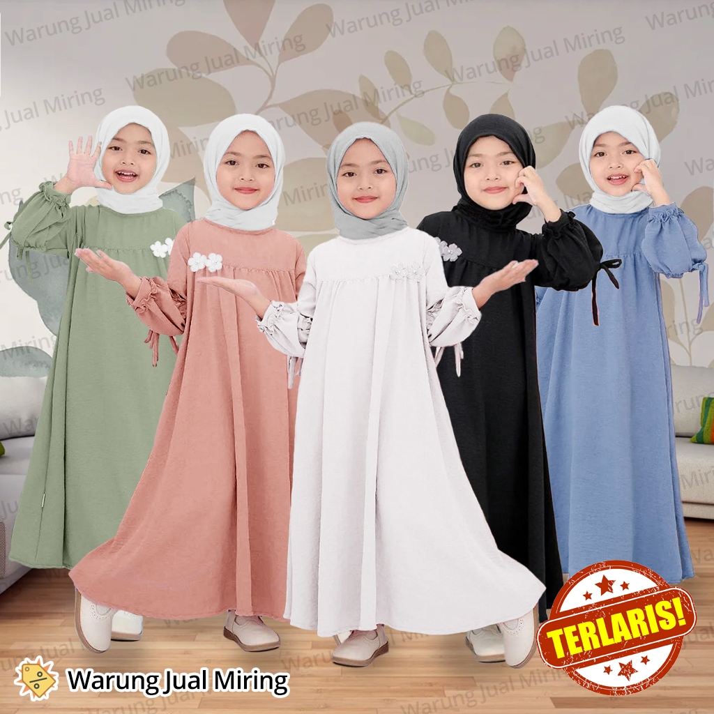 Baju Gamis Abaya Anak Perempuan Sakura 2-16 Tahun Crinkle Airflow Dress Setelan - foto 3