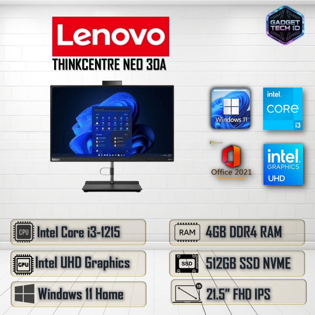 Jual Lenovo AIO Thinkcenter NEO 30A Core i3 1215U 4GB 512GB Windows 11 ...