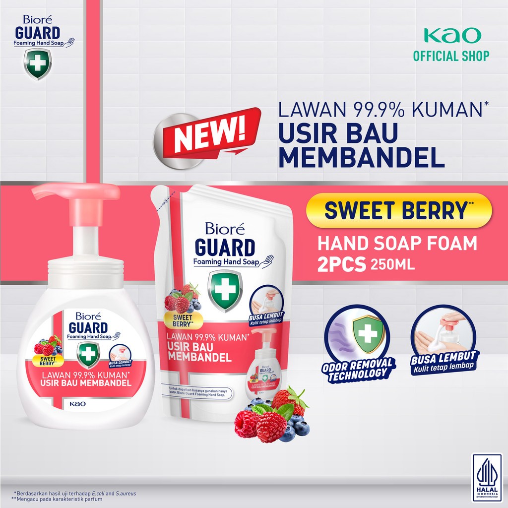 Jual Biore Guard Hand Wash Foam Sweet Berry 250 ml Botol + 250 ml Pouch ...