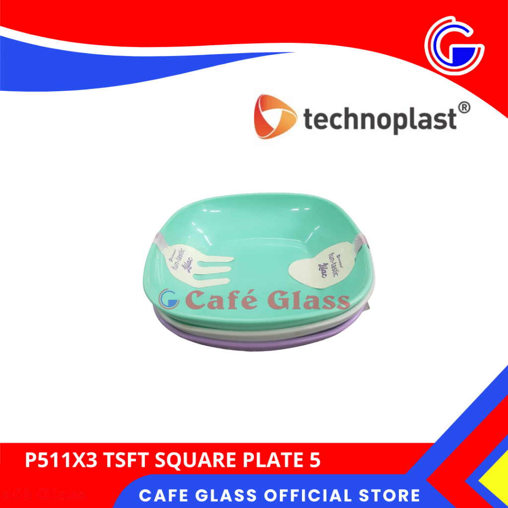 Piring Plastik Segi Isi 3 / Piring Ukuran 5 Inch Technoplast / Piring Aesthetic Warna Pastel