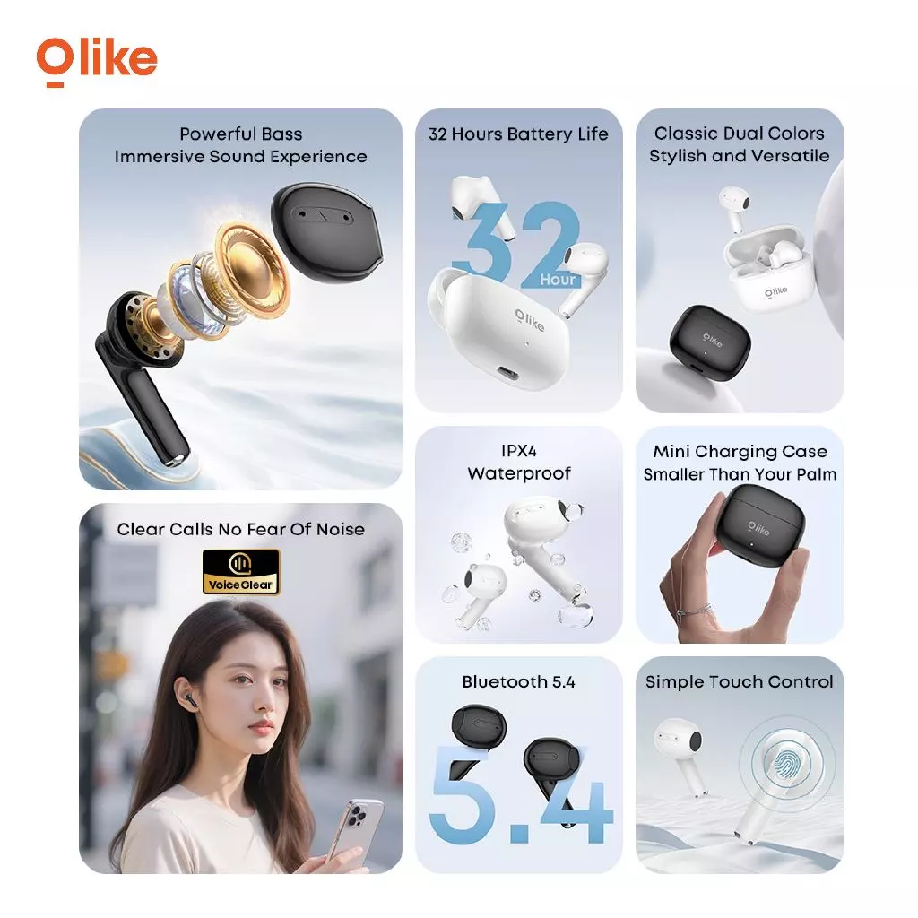 Olike True Wireless Earphone T111s Headset Bluetooth 5.4 Half in Ear with Powerfull BASS MAX Immersive Sound