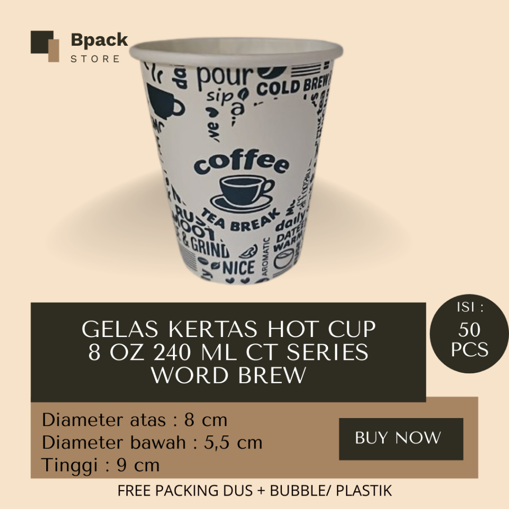 Jual Paper Hot Cup 8 oz 240 ml Word Brew City Cafetea Bloomcha Kofta ...