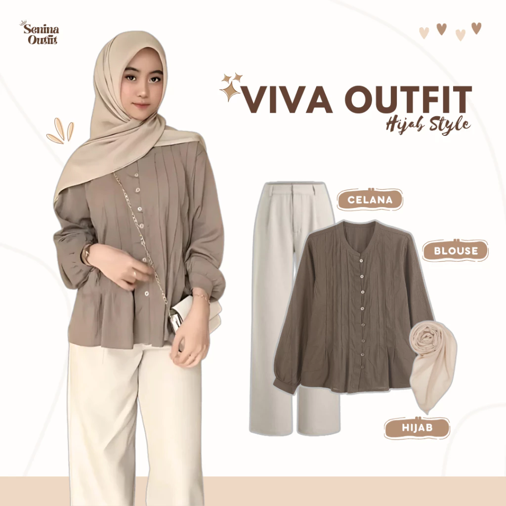 OOTD One Set Wanita Kekinian ( Blouse Mahogany - Celana - Hijab ) Outfit Cewek Casual - SO81