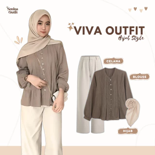 OOTD One Set Wanita Kekinian ( Blouse Mahogany - Celana - Hijab ) Outfit Cewek Casual - SO81