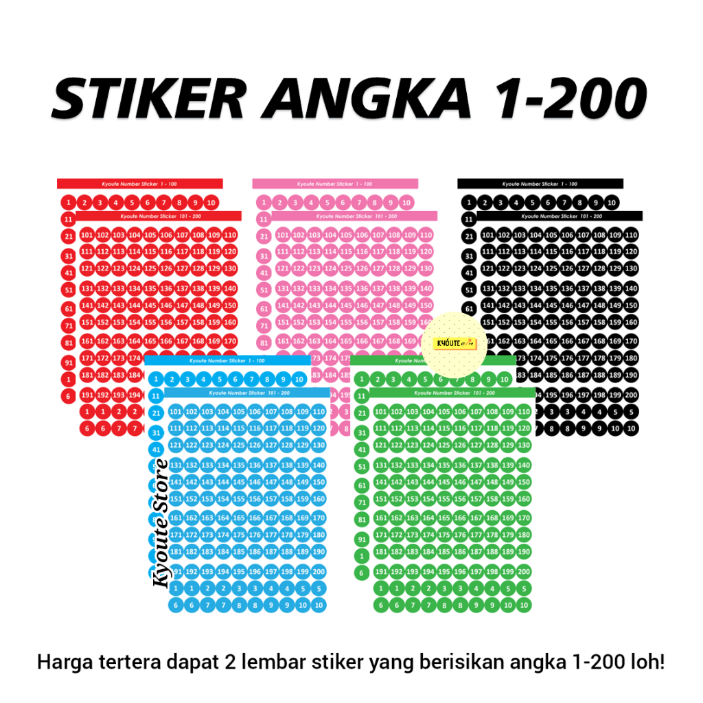Jual Sticker Angka 1-200 Kyoute A6 - Label Nomor Bulat Waterproof ...