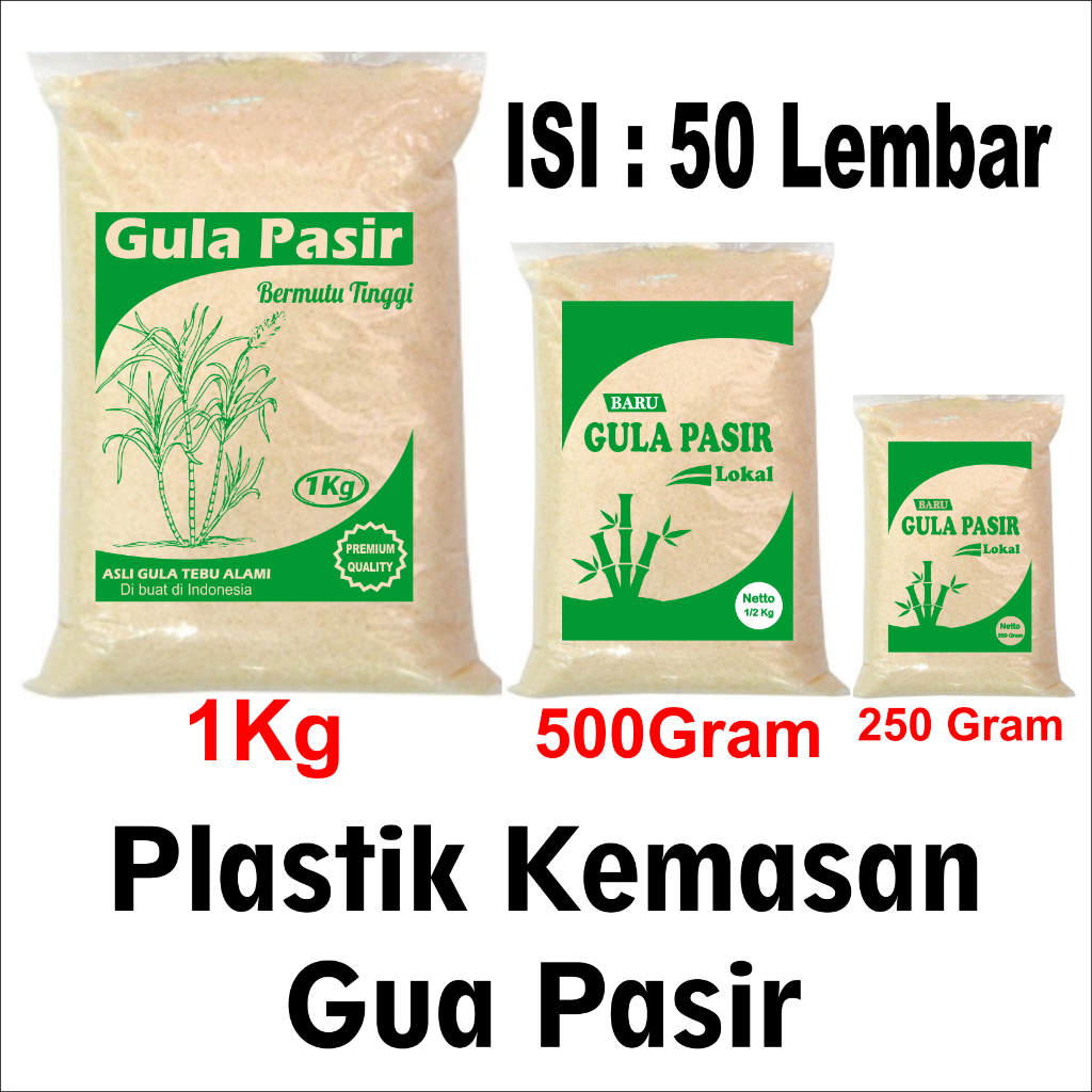 Jual Plastik kemas Gula Pasir 1kg, 500Gram, 250Gram isi: 50Lembar ...