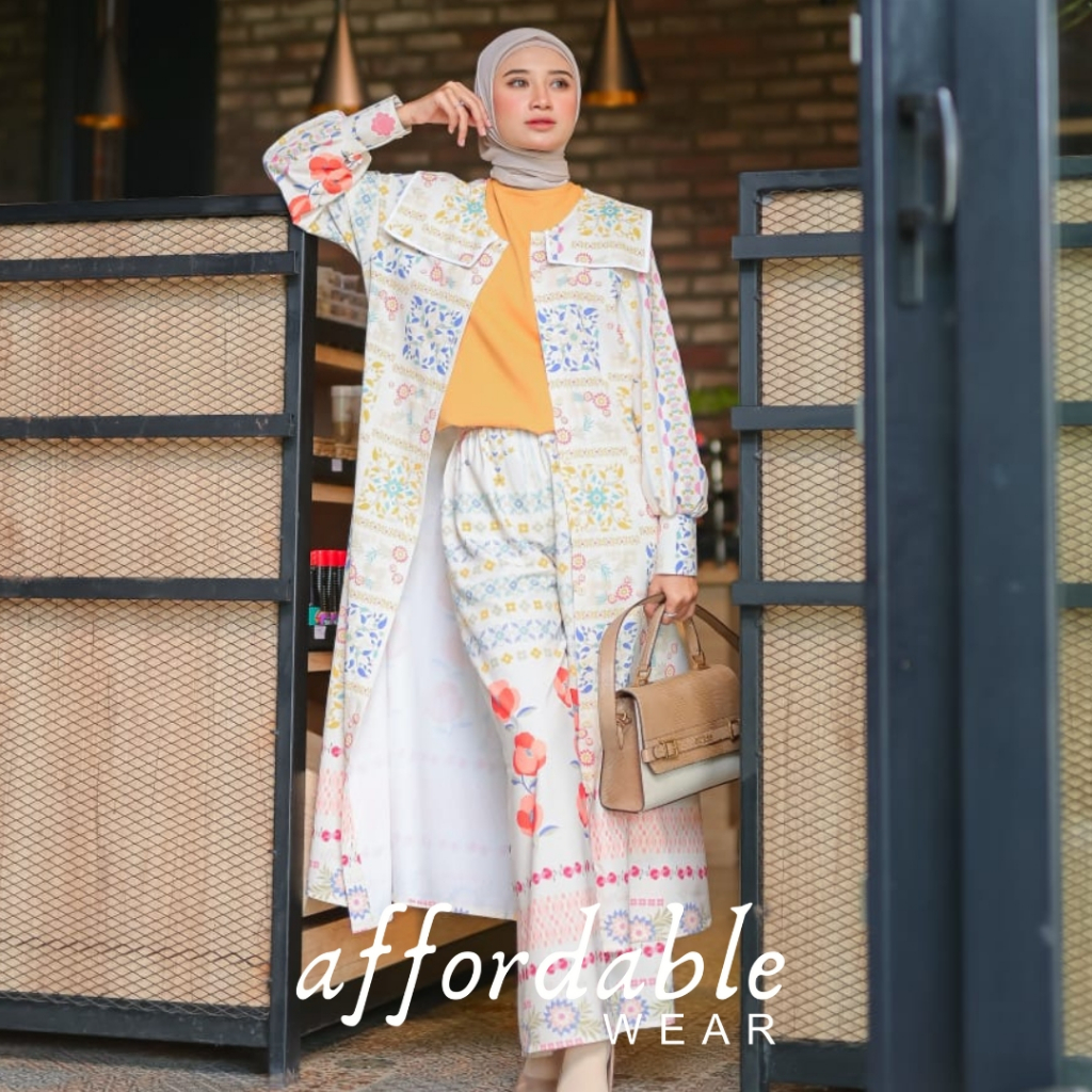 Jual Affordable - Ameera Long Tunic Outer Wanita Panjang Motif Kancing ...