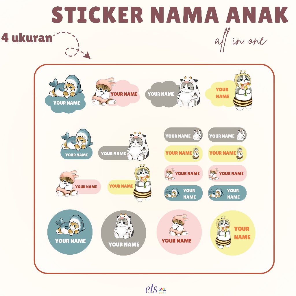 Jual Stiker Label Nama Anak Custom Sticker All in One Kucing Cat Jepang ...
