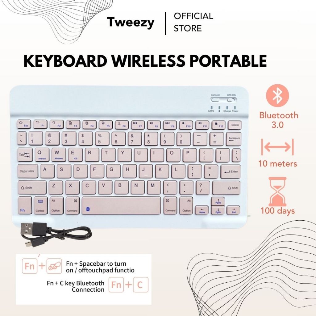 Jual Wireless Bluetooth Keyboard Trackpad Round Lightweight Portable ...