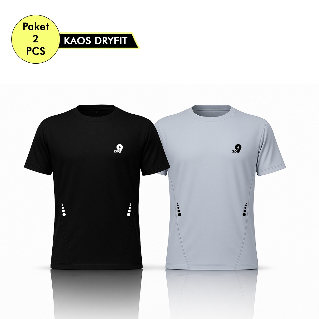Zou9 - 2 Pcs Kaos Olahraga Pria Dryfit Lengan Pendek Running Sport Gym Fitness