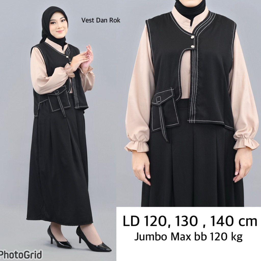 Jual STELAN ROK DAN VEST - QORY SET BAHAN SAKILA SIZE STANDAR DAN JUMBO ...