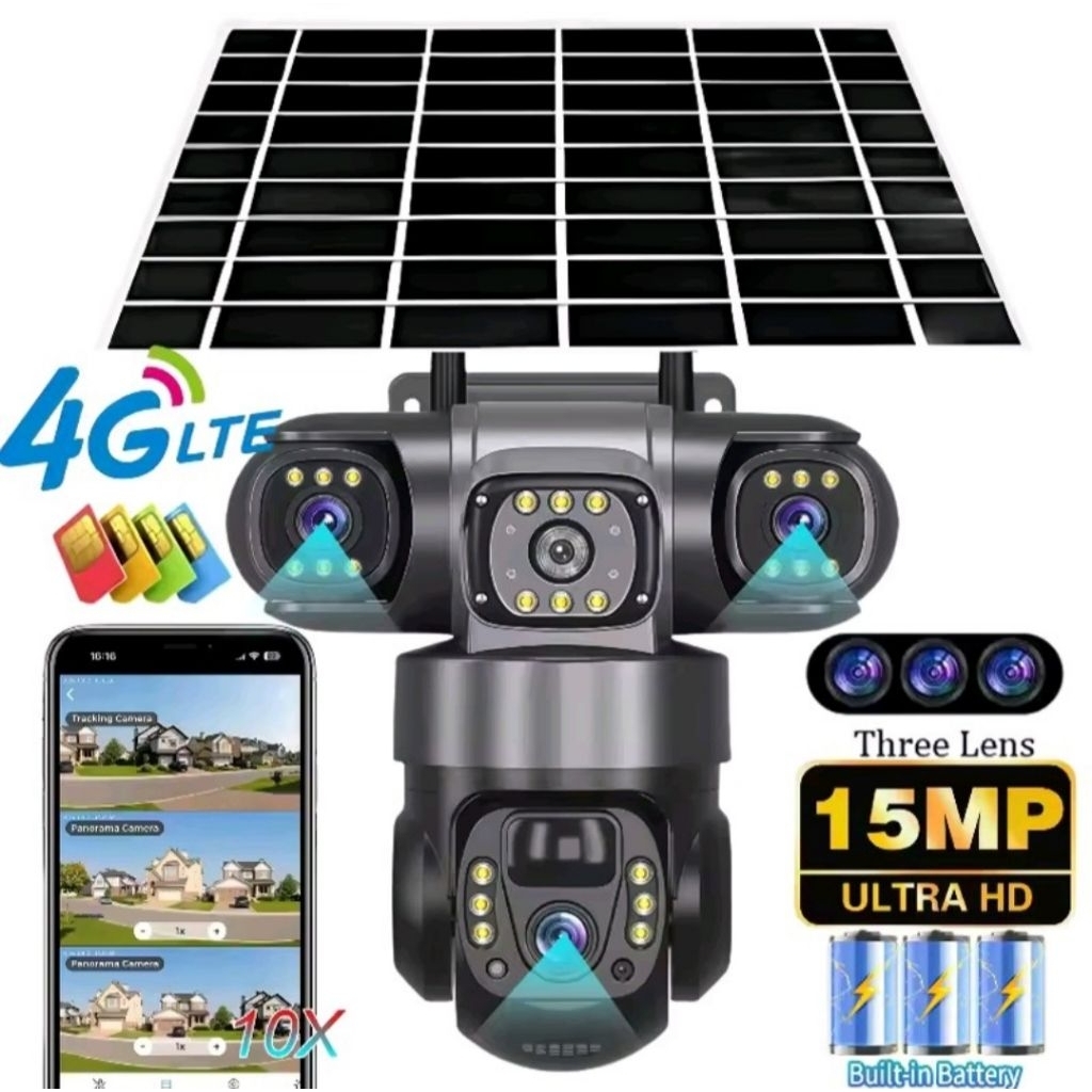 Jual IP CAMERA NEW PRODUK 2025 CCTV THREE LENS/THREE SCREEN CAMERA 15MP ...
