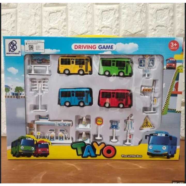 Jual Mainan Anak Tayo Bus Road Map + Aksesoris Rambu Lalu Lintas & 4pcs ...