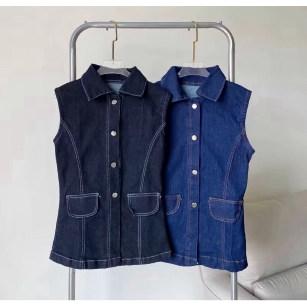 Jual Vest Jeans Outer Rompi Denim Berkancing Outfit Konser Kekinian ...