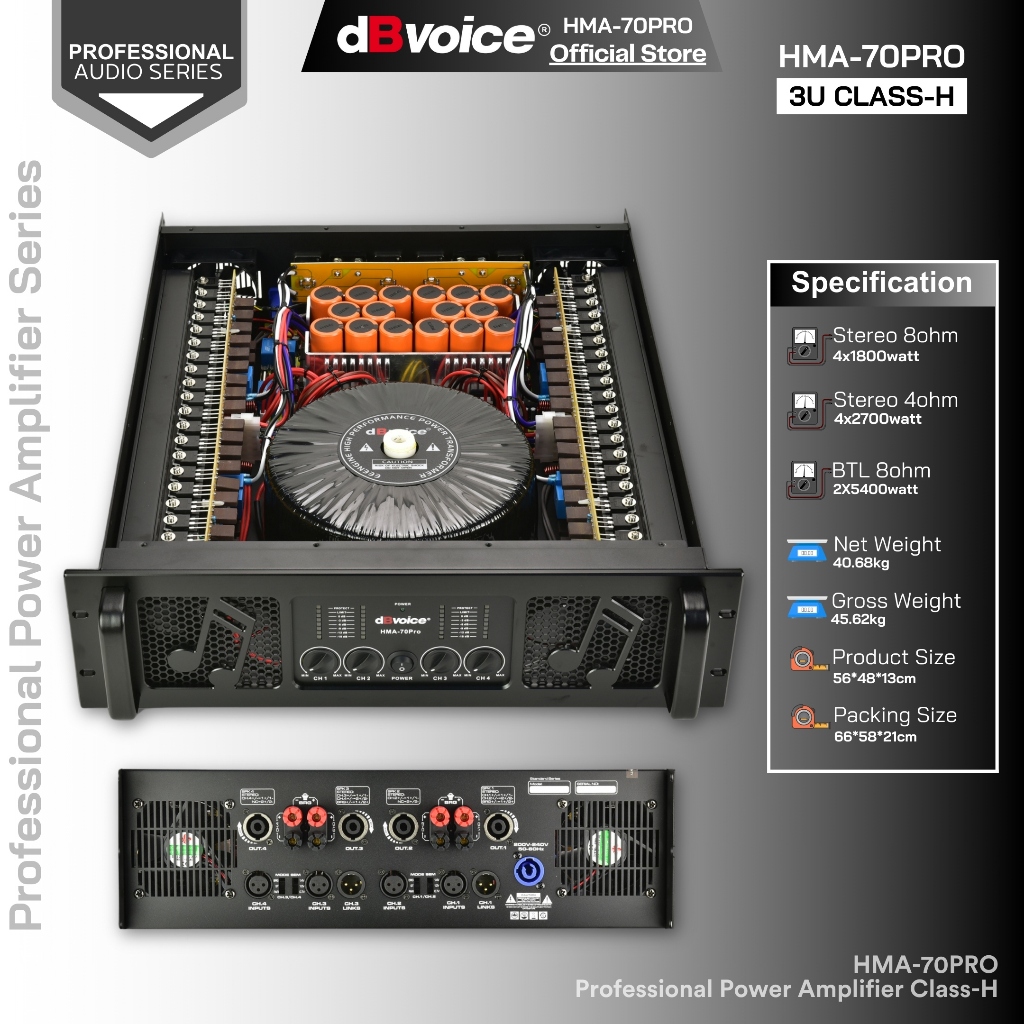Jual 4ch Profesional Power Amplifier Kelas-H 4x1800watt dBvoice HMA ...