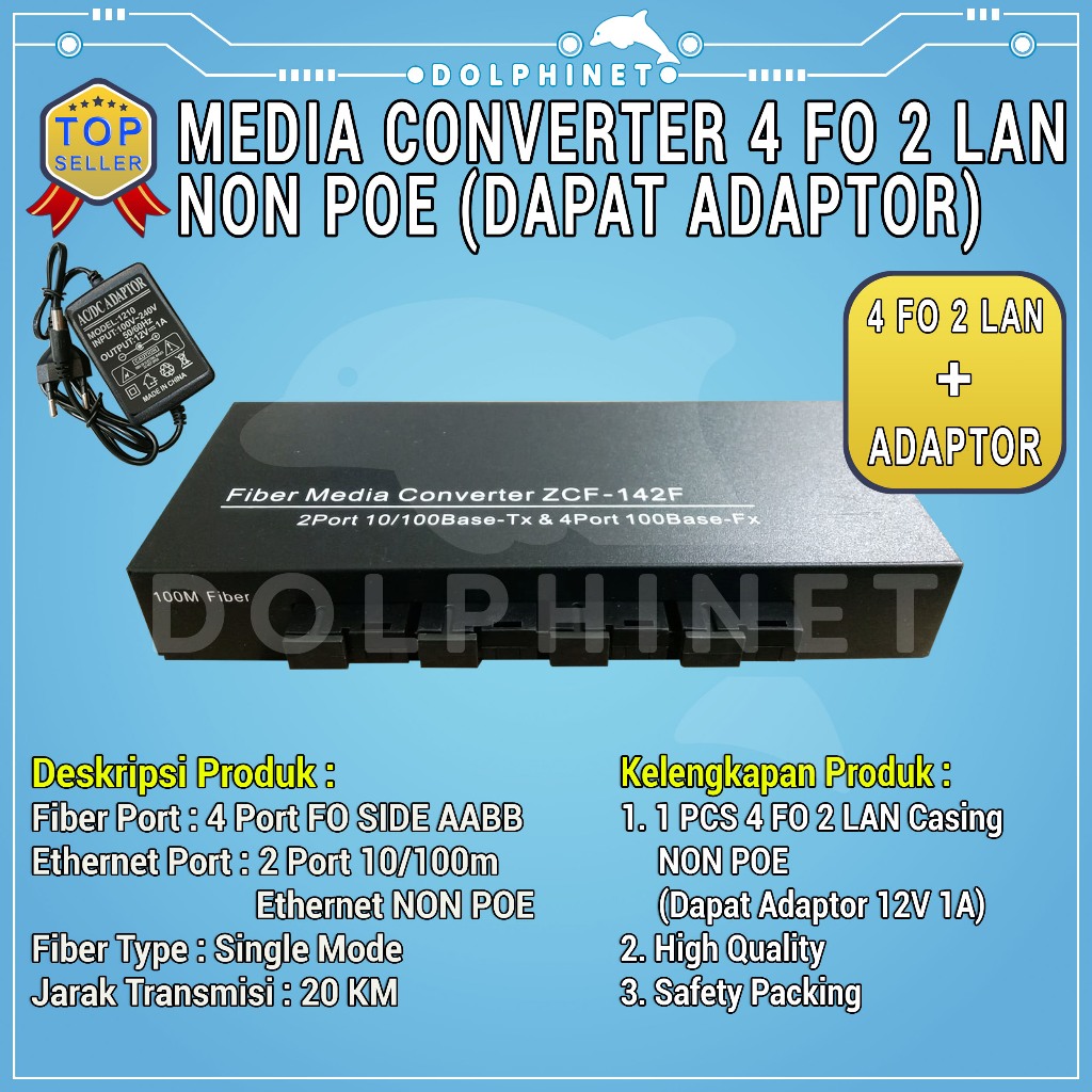 Jual Media Converter 4 FO 4 LAN 4 SC 4 RJ45 4F4E 10/100 Mbps 12V Power ...