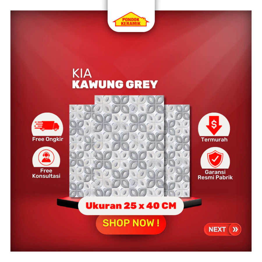 Keramik Dinding KIA 25x40 Kawung Grey Motif Batik Bunga Coklat Glossy