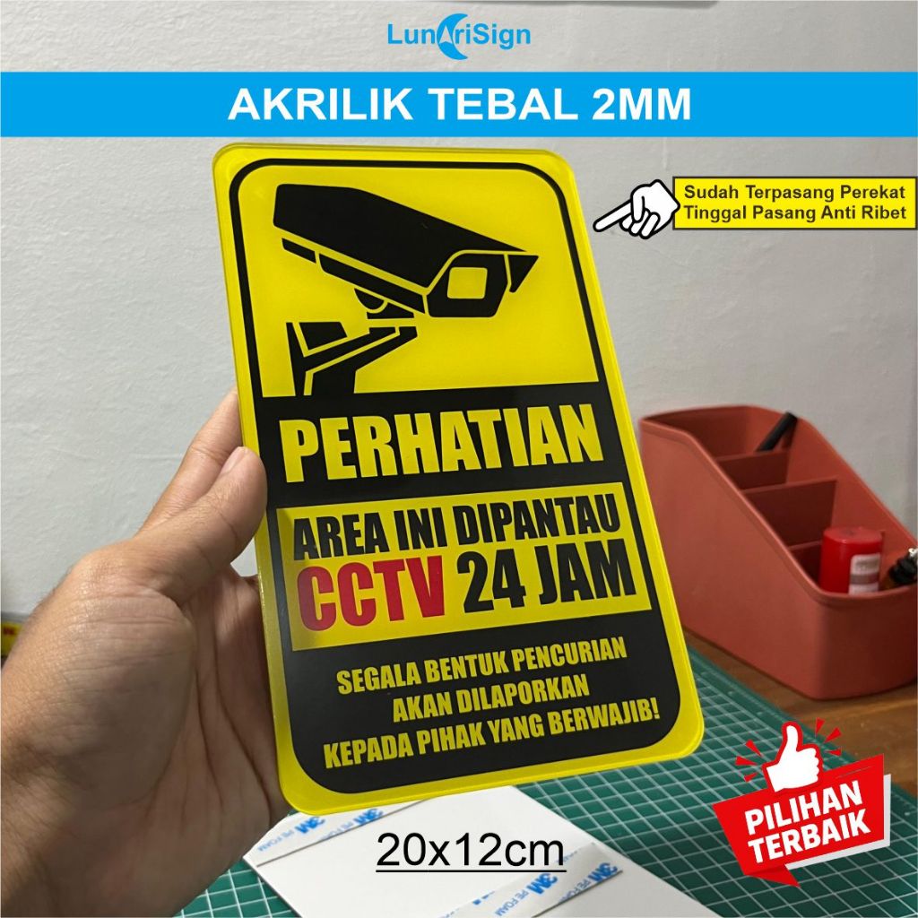 Jual SIGN AKRILIK PERHATIAN CCTV 24 JAM UKURAN 20x12CM | Shopee Indonesia
