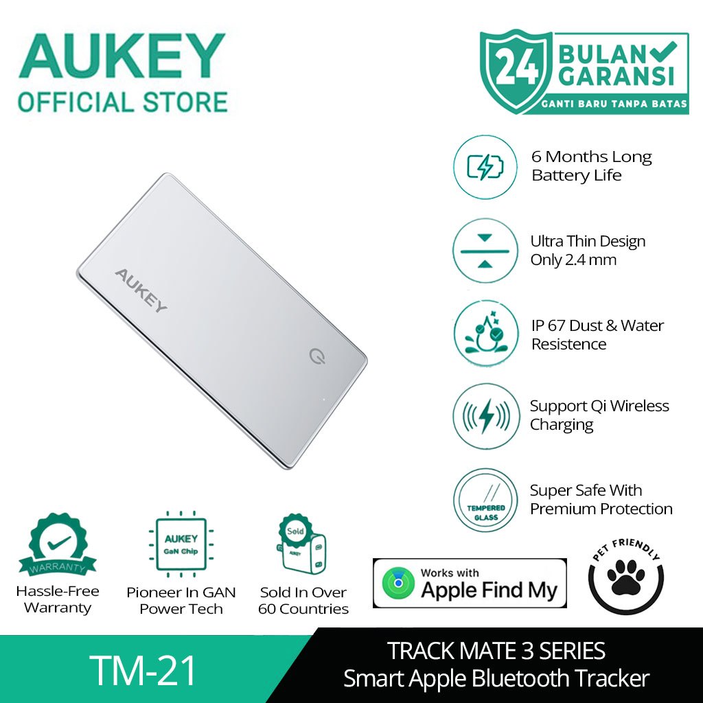Jual AUKEY Smart Wireless Charging AirTag Bluetooth Tracker For Apple ...