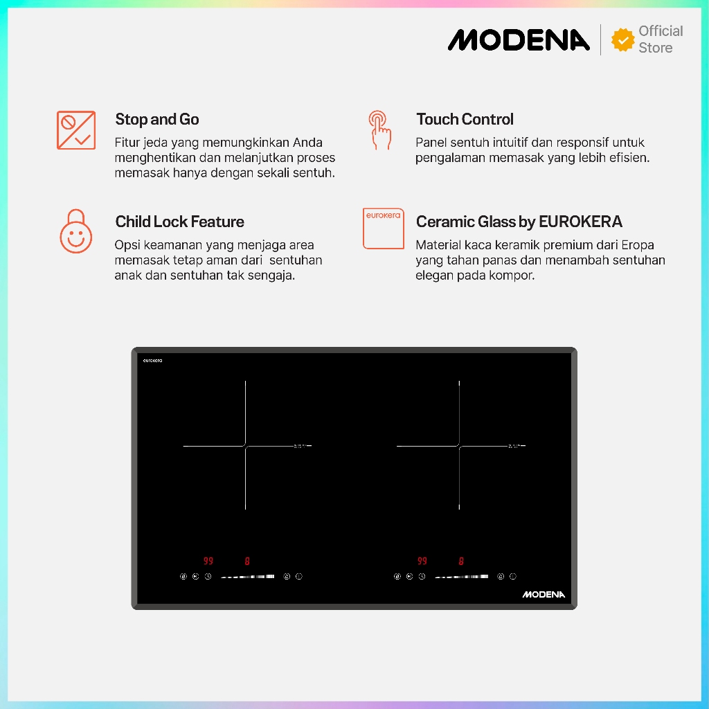 Jual MODENA Built-in Induction Hob 70 CM 2 Cooking Zone - BI 4725 EBBK ...