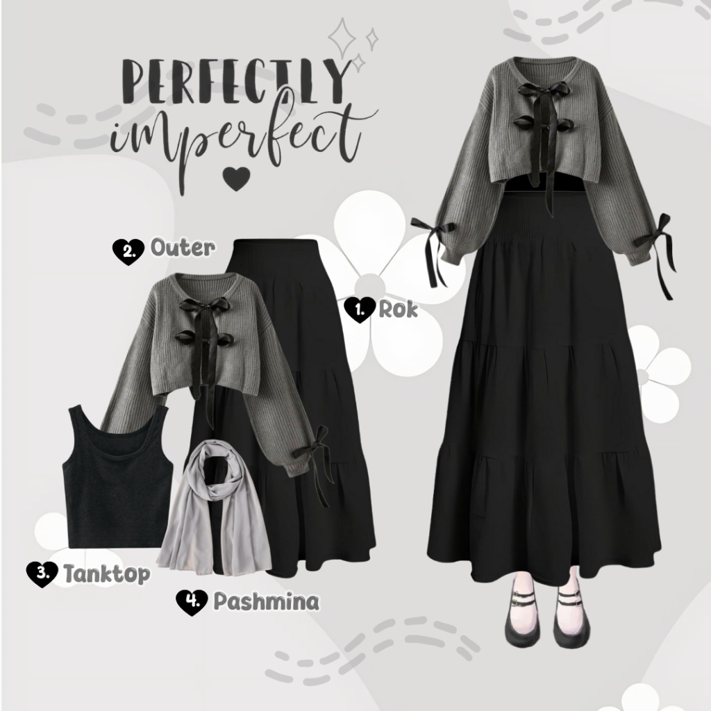 Jual One Set Hijab Grey Kekinian ( Outer Pita + Rok Susun + Tanktop ...
