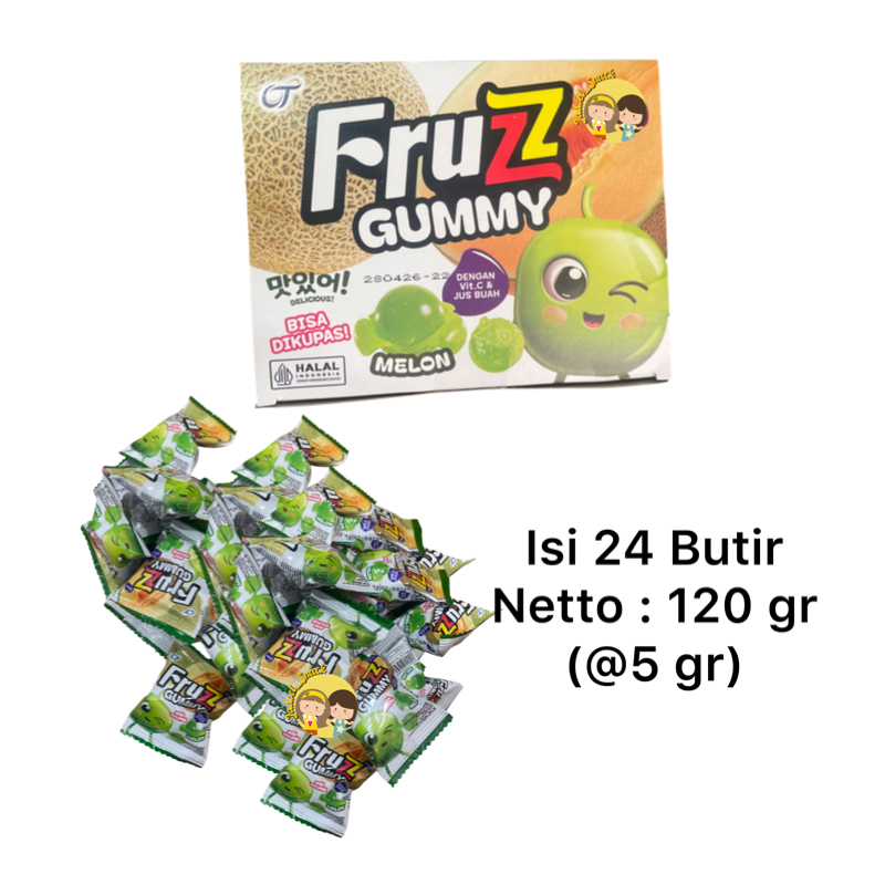 Jual Permen Fruzz Gummy 24x5gr – Rasa Melon & Anggur | Bisa Dikupas ...