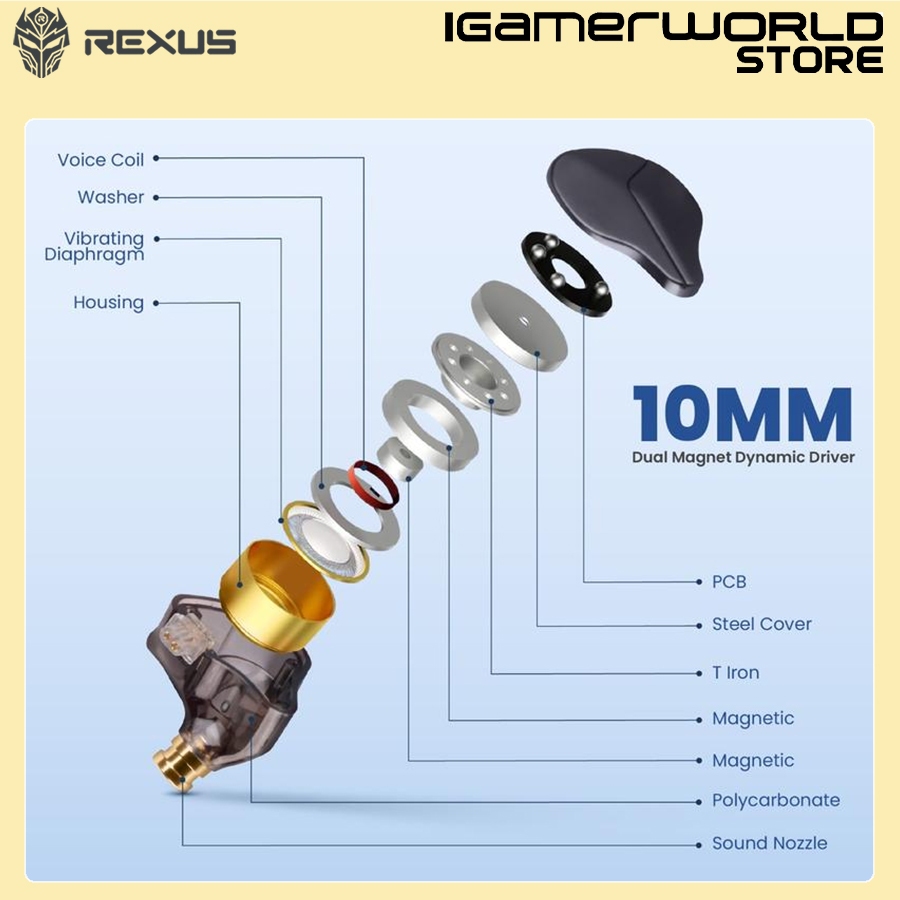 Jual Rexus EM100 10mm Dynamic Driver IEM With Microphone In Ear Monitor ...