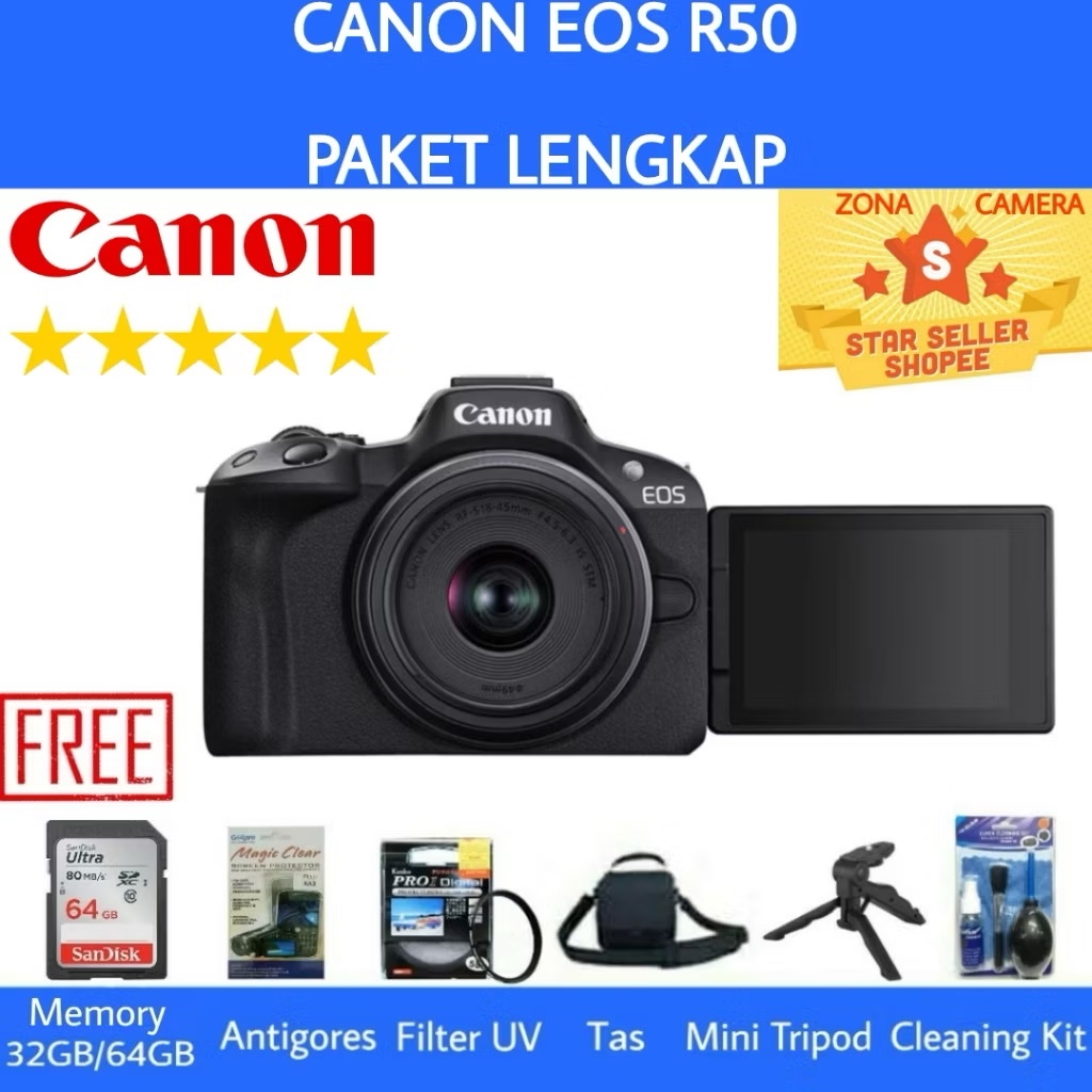 Jual [NEW] CANON EOS R50 KIT 18-45MM IS STM / CANON R50 WIFI - PAKET ...