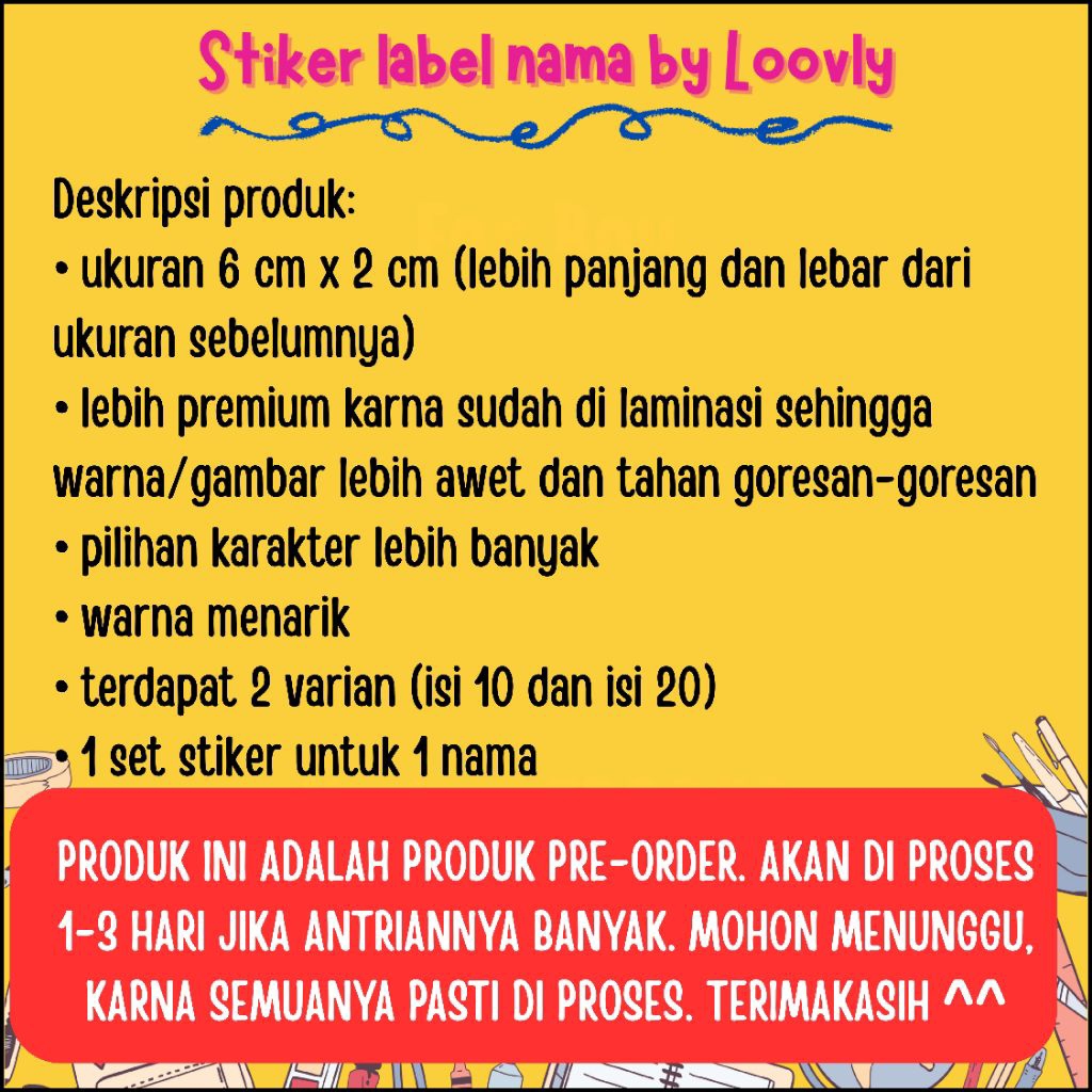 Jual Stiker Nama Part 1 - 20 pcs Stiker Label Nama Karakter Lucu Cute ...