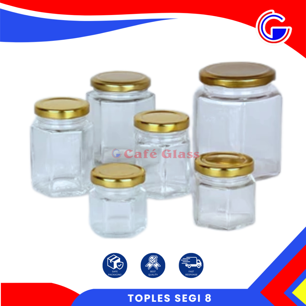 Botol Selai Hexagon - Botol Kaca Aesthetic Tutup Ulir - Botol Segi 8 Untuk Sarang Burung Walet
