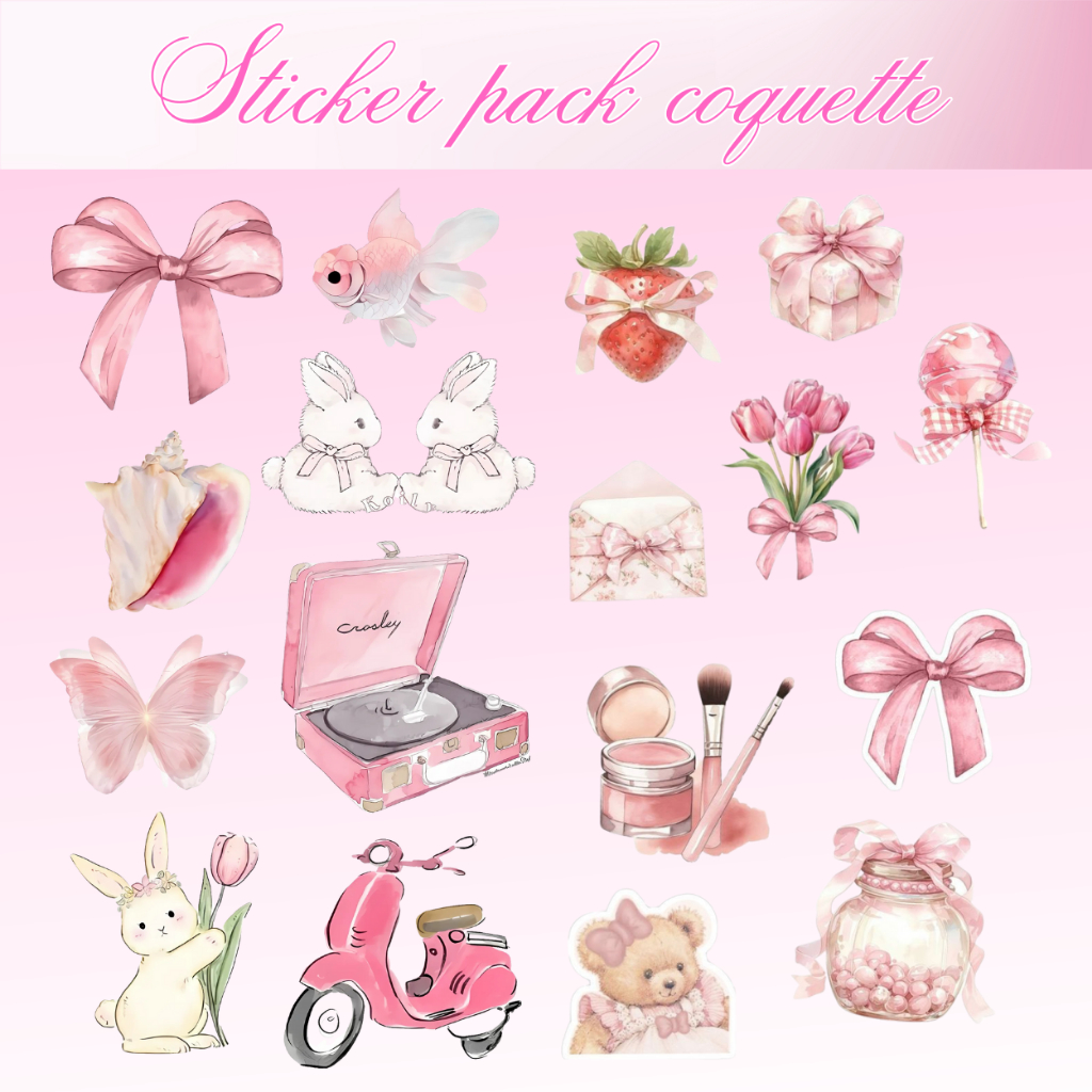 Jual 17 PCS STICKER PACK COQUETTE SERIES, STICKER PINK COQUETTE ...