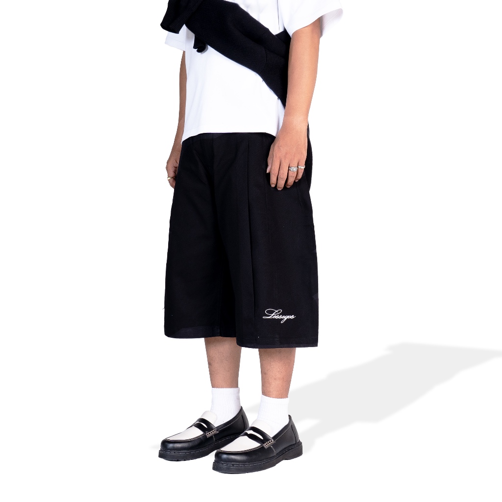 Jual Lessegos Short Pants Double Pleated Arcade Black | Shopee Indonesia